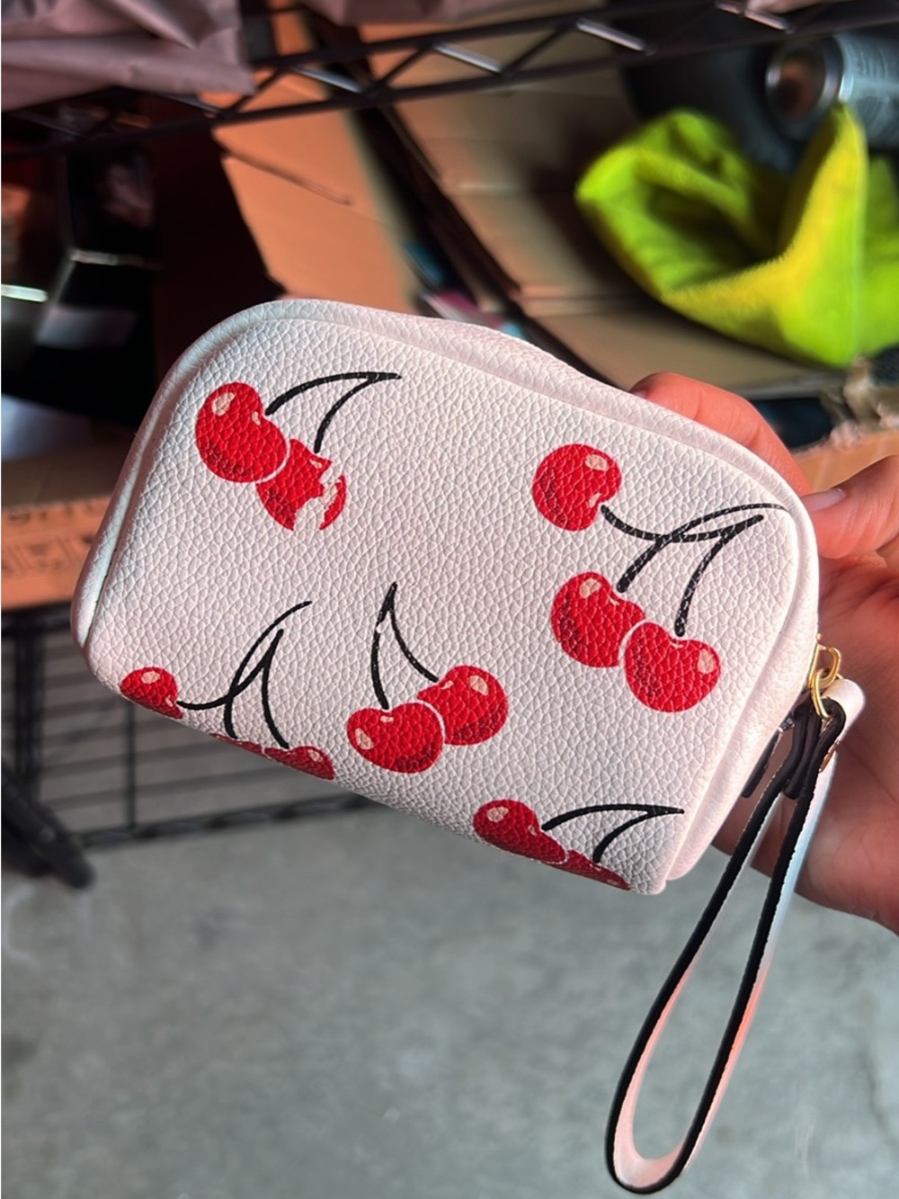 Coach White Cherry Print Wristlet Pouch